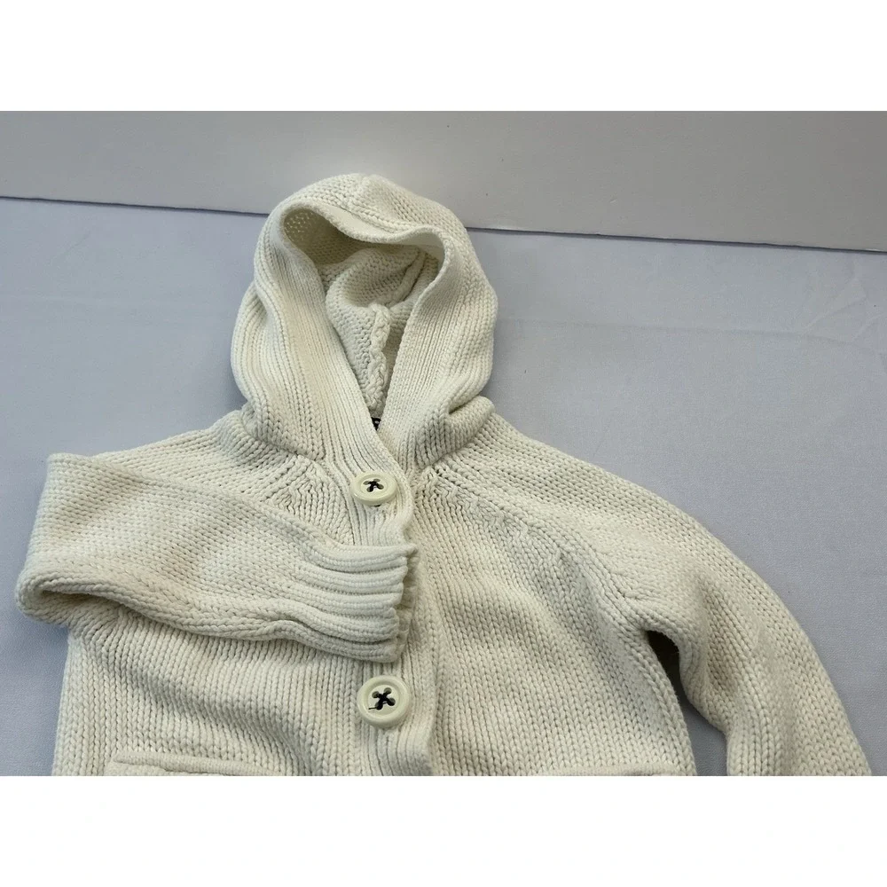Old Navy Hooded Knit Cardigan Sweater 18-24M White Cotton Blend Button Pockets